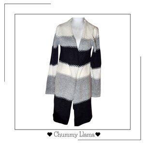 Fortune + Ivy Color Block Open-Front Cardigan – Black, White & Grey, Size S